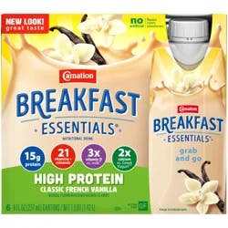 Carnation Breakfast Essentials High Protein Classic French Vanilla Nutritional Drink 6 - 8 fl oz Cartons