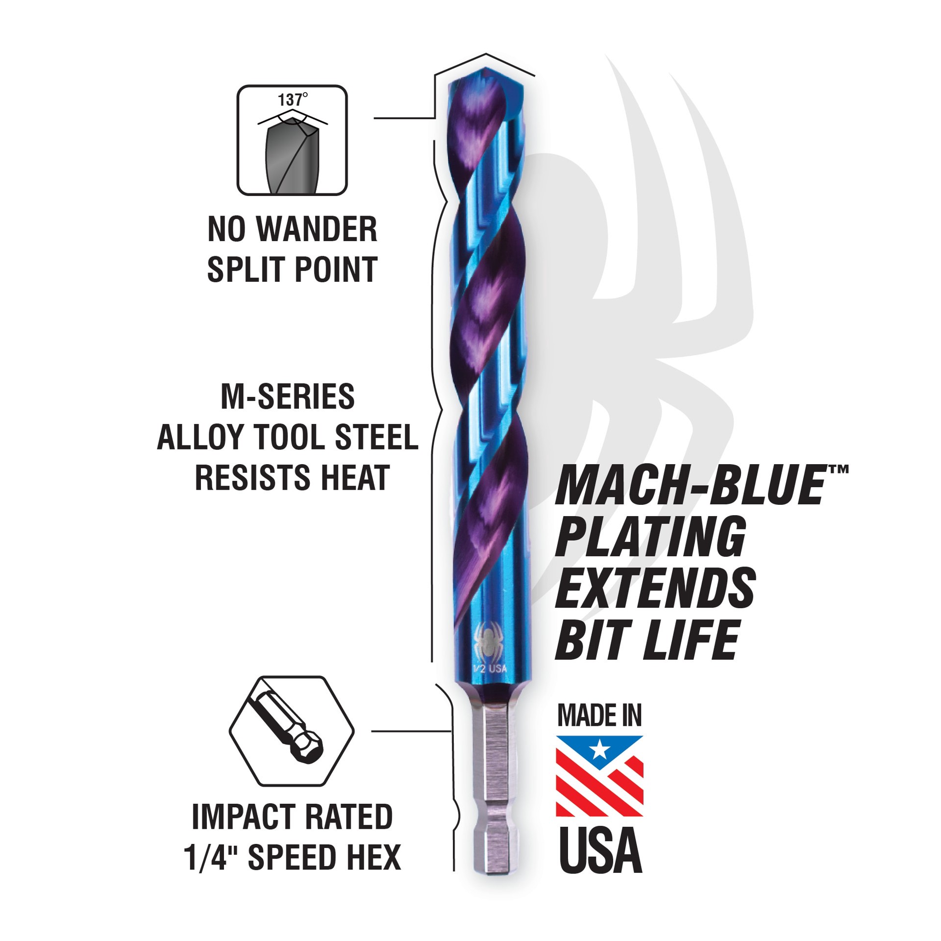 slide 3 of 6, Spyder Stinger Mach-Blue 13/64-in x 3-3/4-in High-speed Steel Jobber Length Twist Drill Bit, 1 ct