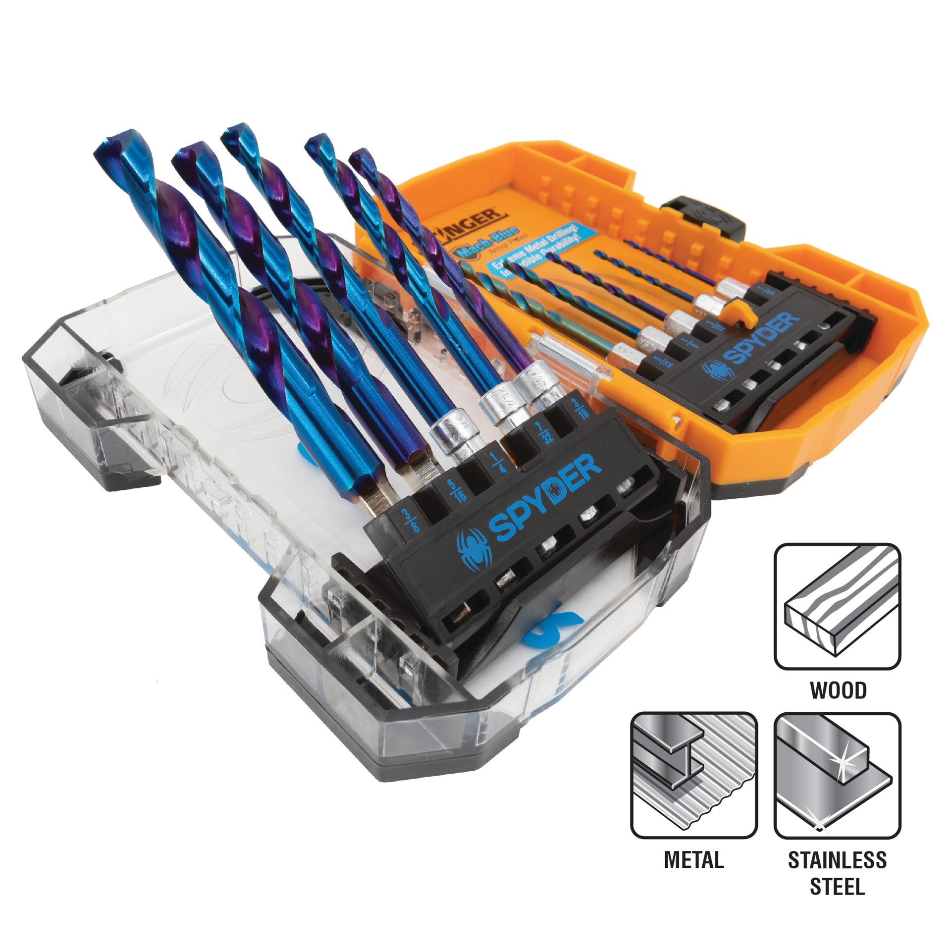 slide 4 of 6, Spyder Stinger Mach-Blue 13/64-in x 3-3/4-in High-speed Steel Jobber Length Twist Drill Bit, 1 ct