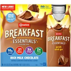 Carnation Breakfast Essentials Rich Milk Chocolate Nutritional Drink 6 - 8 fl oz Cartons