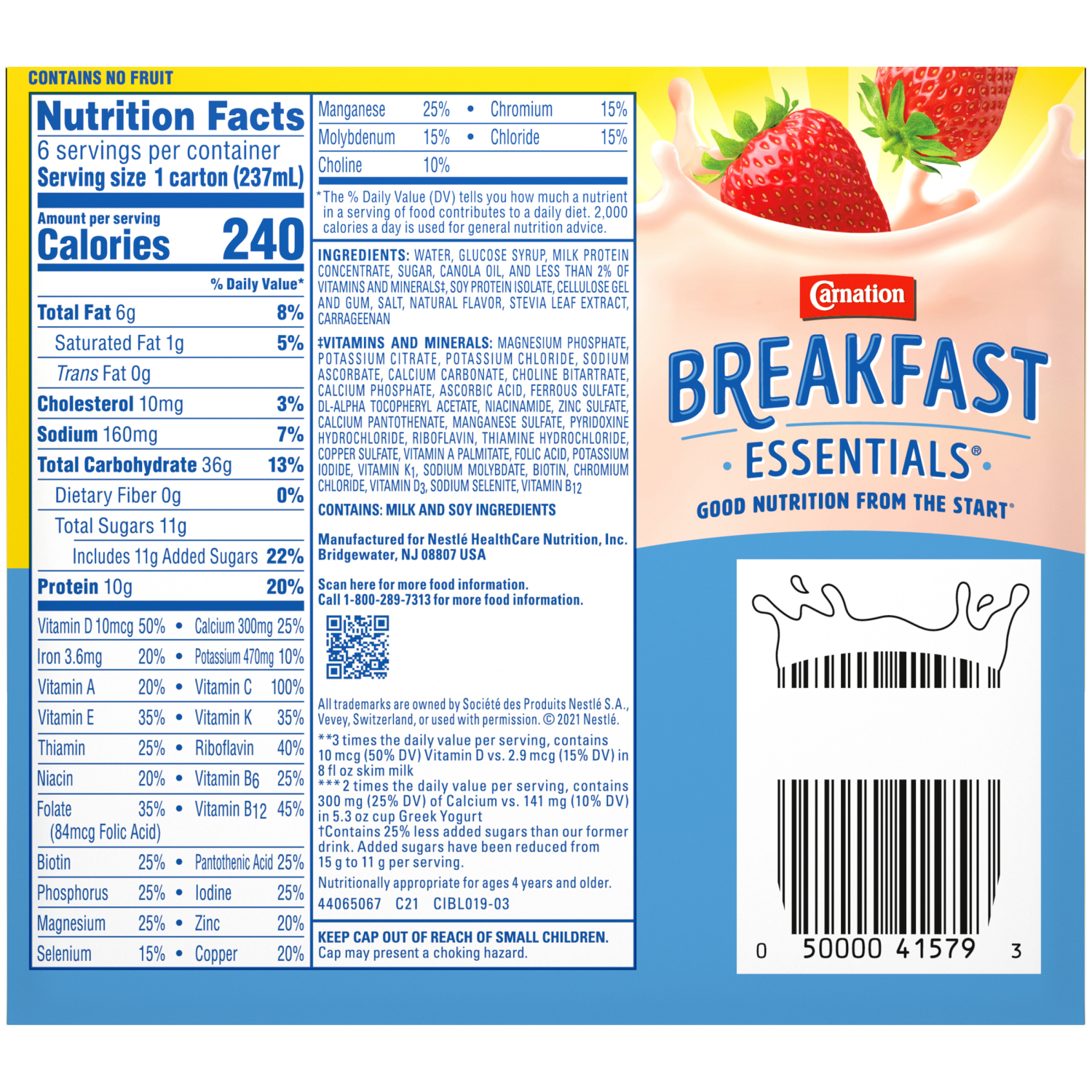 slide 2 of 6, Carnation Breakfast Essentials Creamy Strawberry Nutritional Drink 6 - 8 fl oz Cartons, 1.5 qt