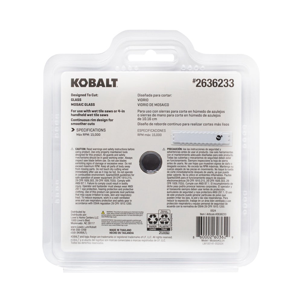 slide 5 of 6, Kobalt GL04 4-in Wet Continuous Rim Diamond Saw Blade, 1 ct