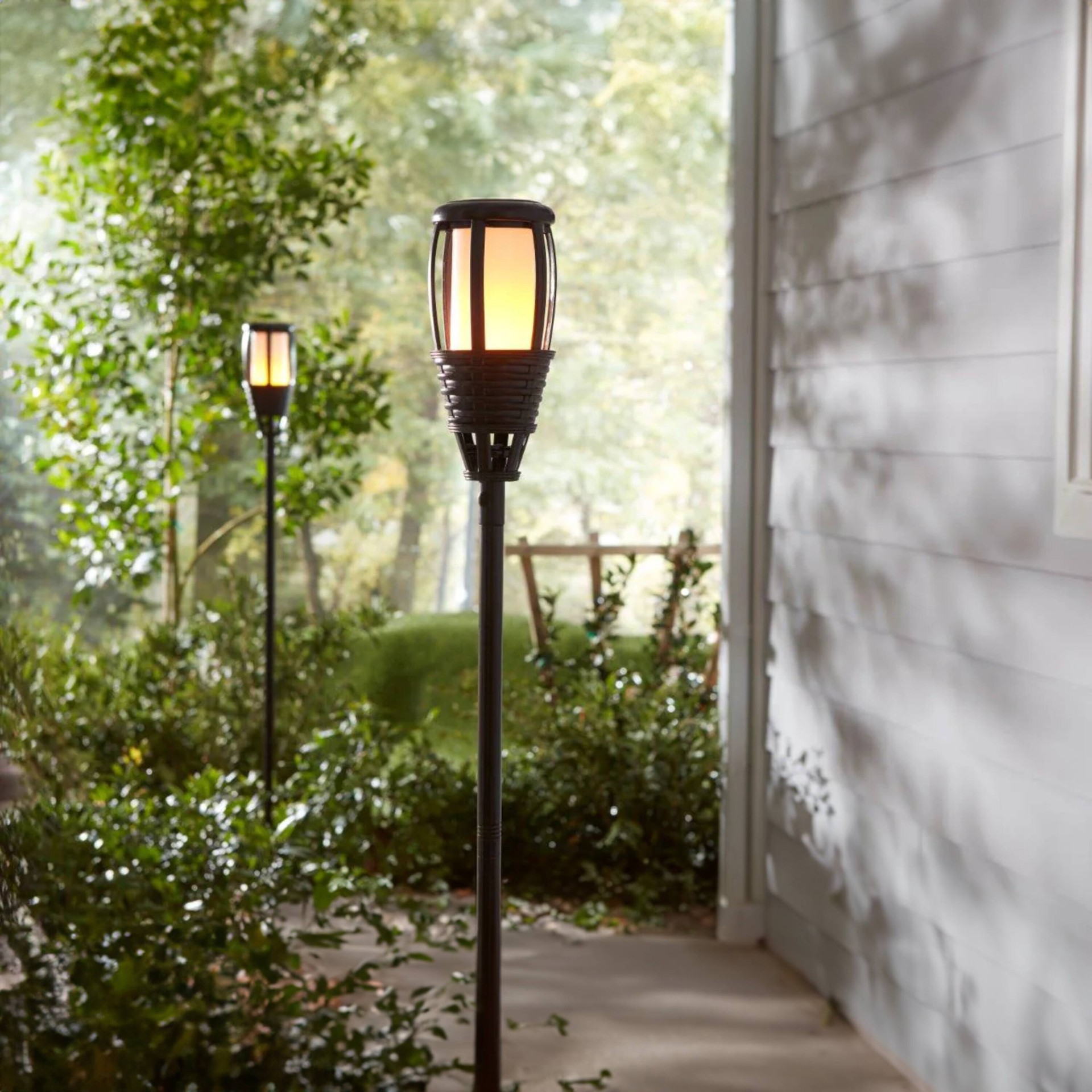 slide 5 of 6, Harbor Breeze Flicker Flame 8 -Lumens 0.24 -Watt Bronze Solar LED Outdoor Path Light ( 2000-K ), 1 ct