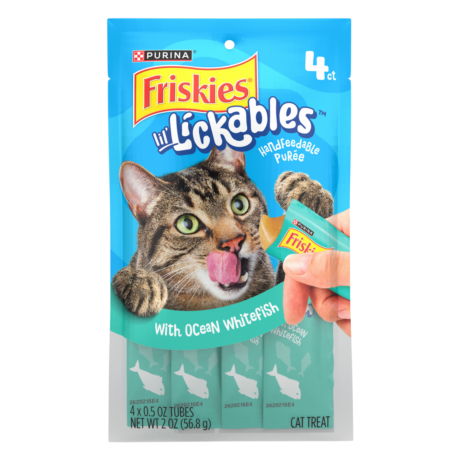slide 1 of 8, Purina Friskies lil'' Lickables With Ocean Whitefish Lickable Cat Treats, 2 oz