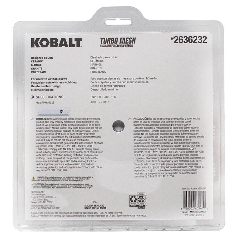 slide 5 of 6, Kobalt CTM10P 10-in Wet Continuous Rim Diamond Saw Blade, 1 ct