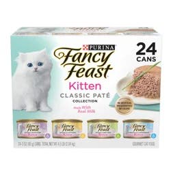 Purina Fancy Feast Grain Free Pate Wet Kitten Food Variety Pack; Kitten Classic Pate Collection, 4 flavors - (24) 3 oz. Boxes
