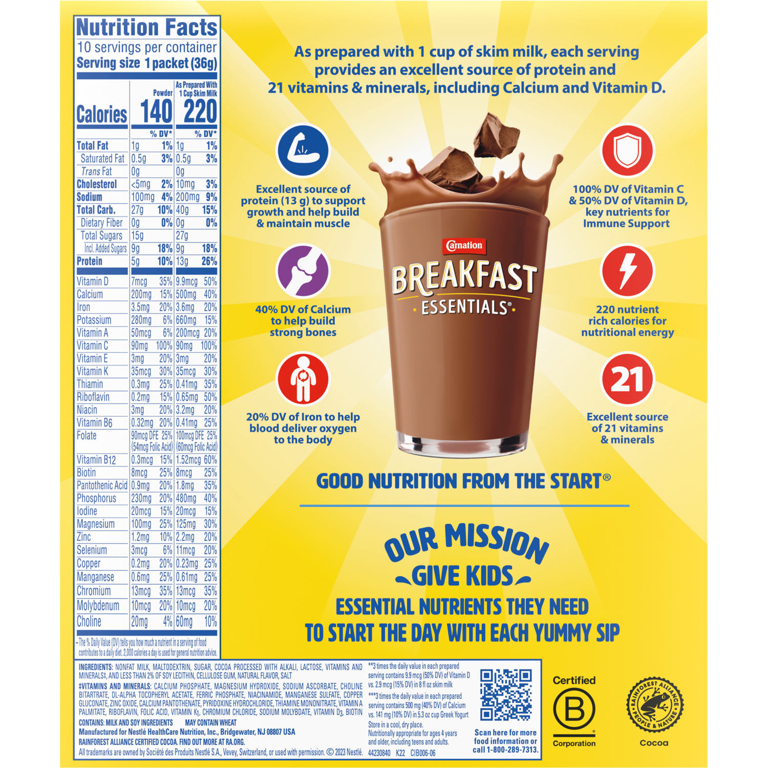 slide 2 of 6, Carnation Breakfast Essentials Powder Nutritional Shake Drink Mix Packets, Rich Milk Chocolate, 10 Count, 1.26 oz