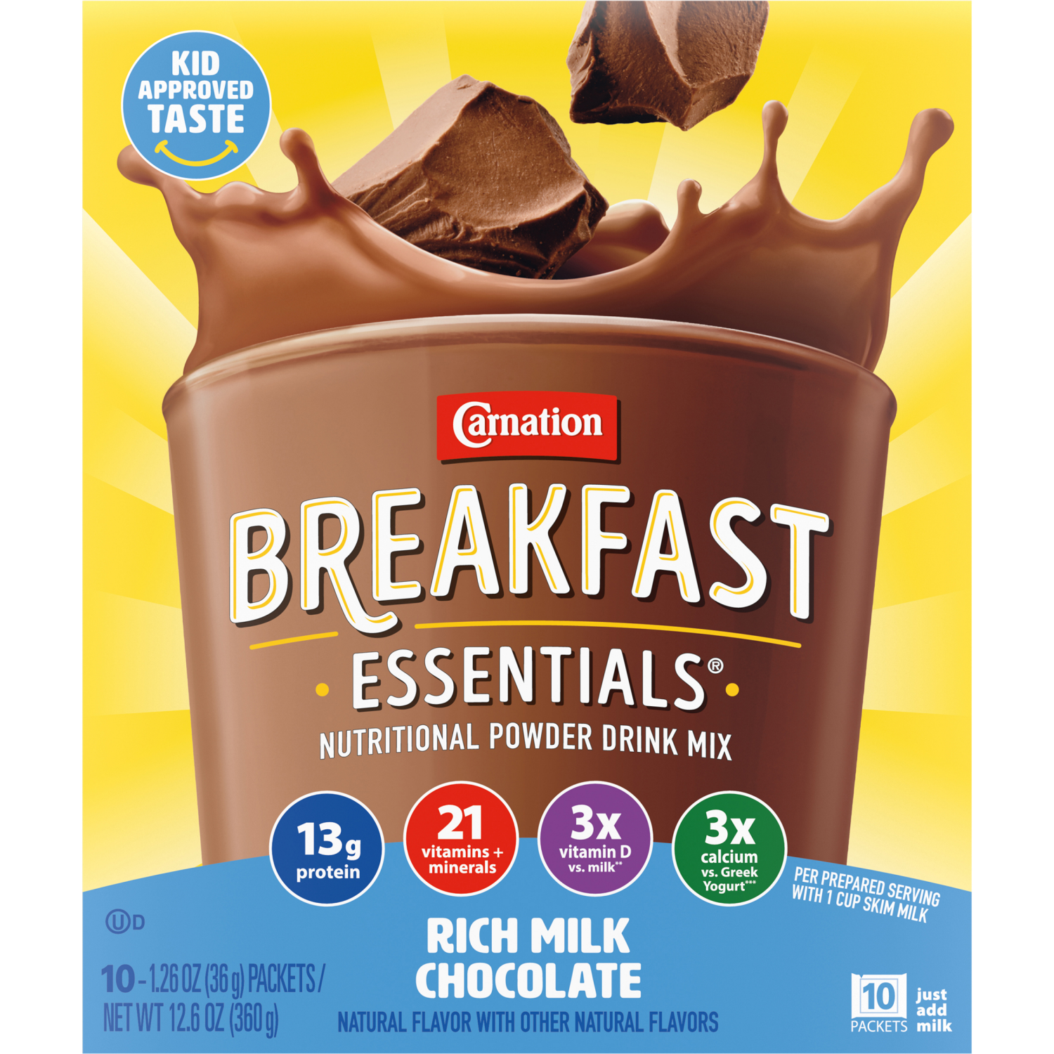slide 1 of 6, Carnation Breakfast Essentials Powder Nutritional Shake Drink Mix Packets, Rich Milk Chocolate, 10 Count, 1.26 oz