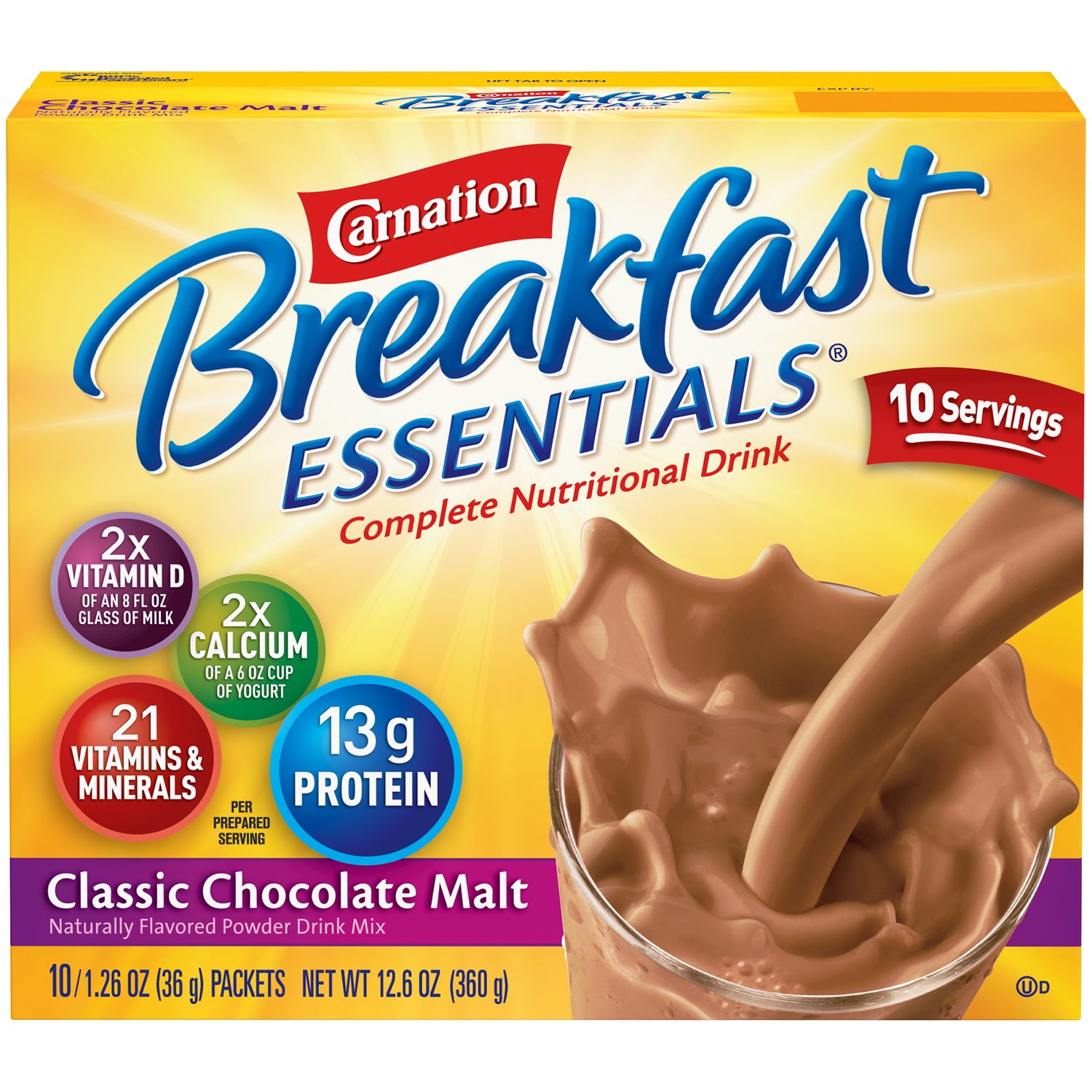 slide 2 of 9, Carnation Breakfast Essentials Complete Nutritional Drink Classic Chocolate Malt - 10 ct; 1.26 oz, 10 ct; 1.26 oz