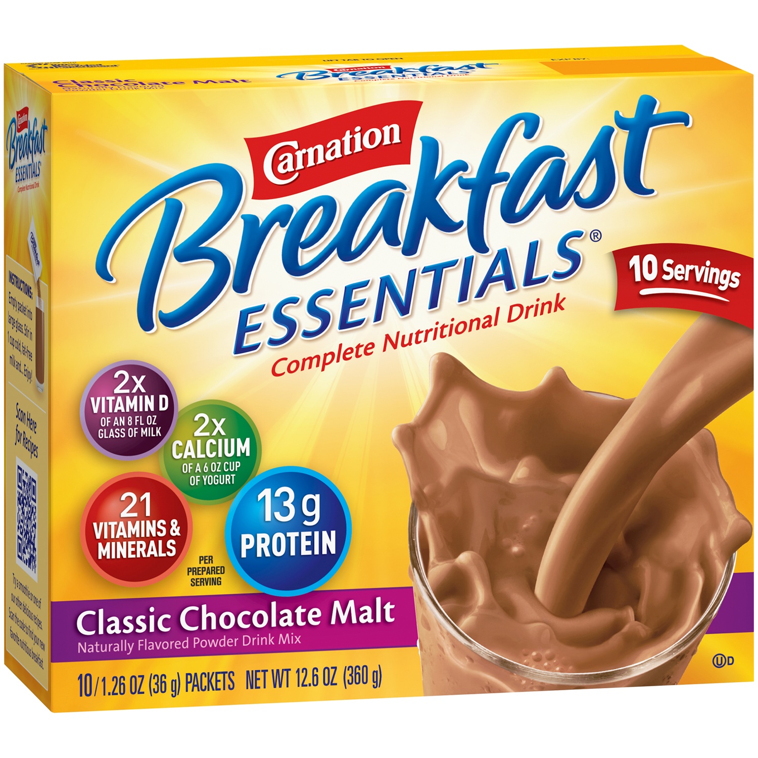 slide 3 of 9, Carnation Breakfast Essentials Complete Nutritional Drink Classic Chocolate Malt - 10 ct; 1.26 oz, 10 ct; 1.26 oz