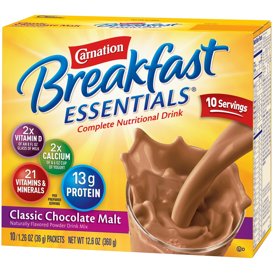 slide 4 of 9, Carnation Breakfast Essentials Complete Nutritional Drink Classic Chocolate Malt - 10 ct; 1.26 oz, 10 ct; 1.26 oz