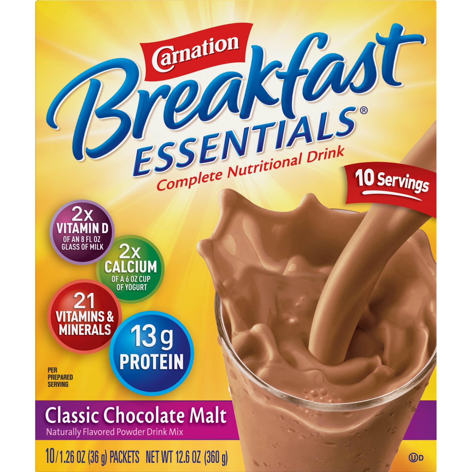 slide 7 of 9, Carnation Breakfast Essentials Complete Nutritional Drink Classic Chocolate Malt - 10 ct; 1.26 oz, 10 ct; 1.26 oz