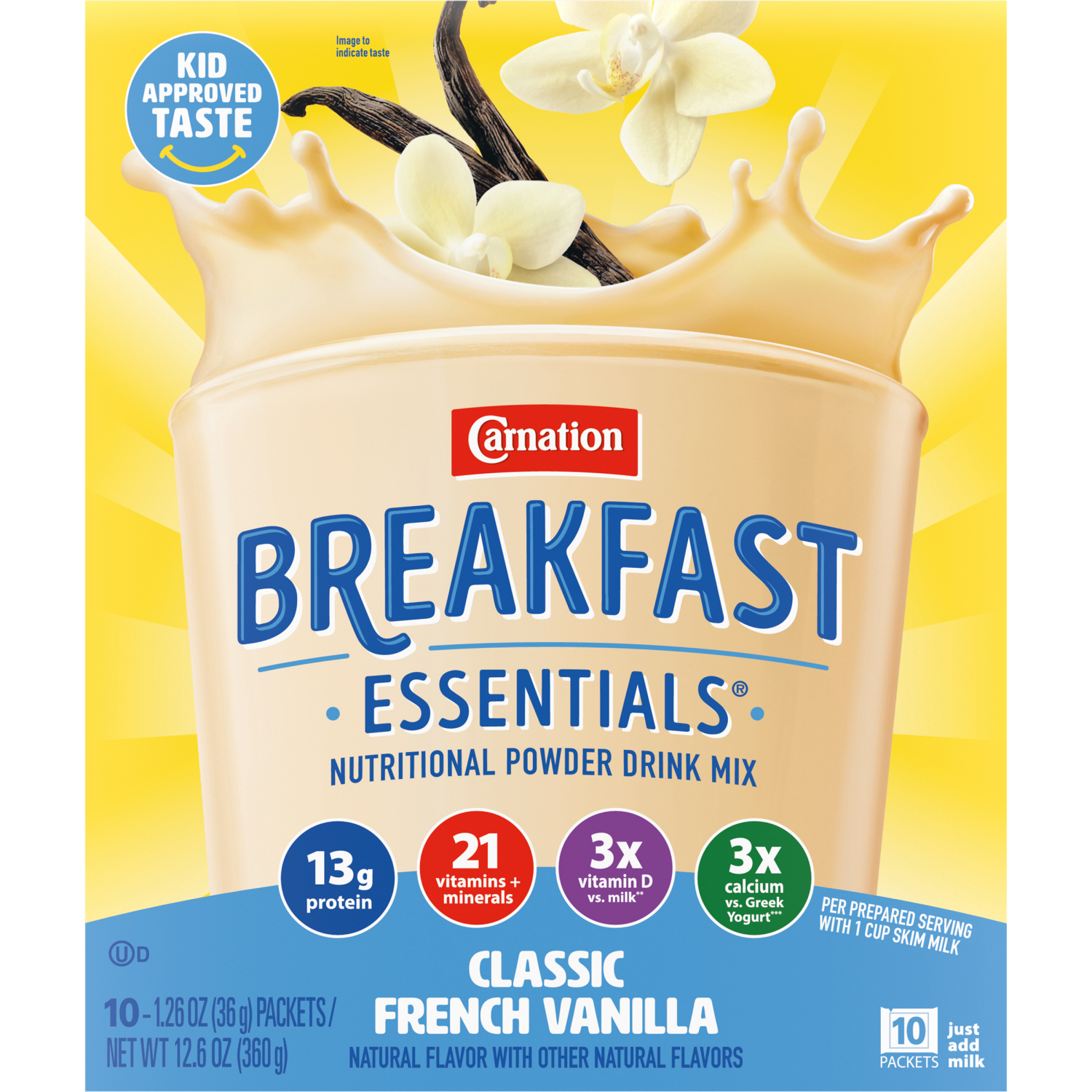 slide 1 of 6, Carnation Breakfast Essentials Classic French Vanilla Nutritional Drink Mix 10-1.26 oz Packets, 10 ct