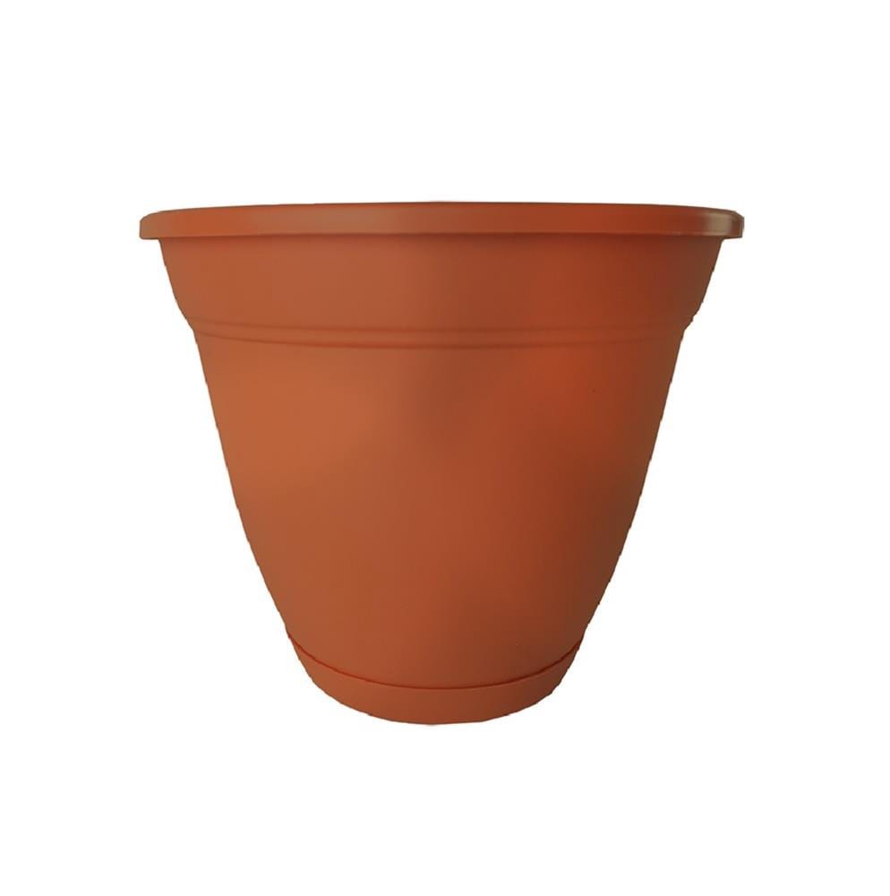 slide 1 of 5, Garden Treasures Round 16.0-in W x 16.0-in L Orange Plastic Indoor/Outdoor Planter, 1 ct