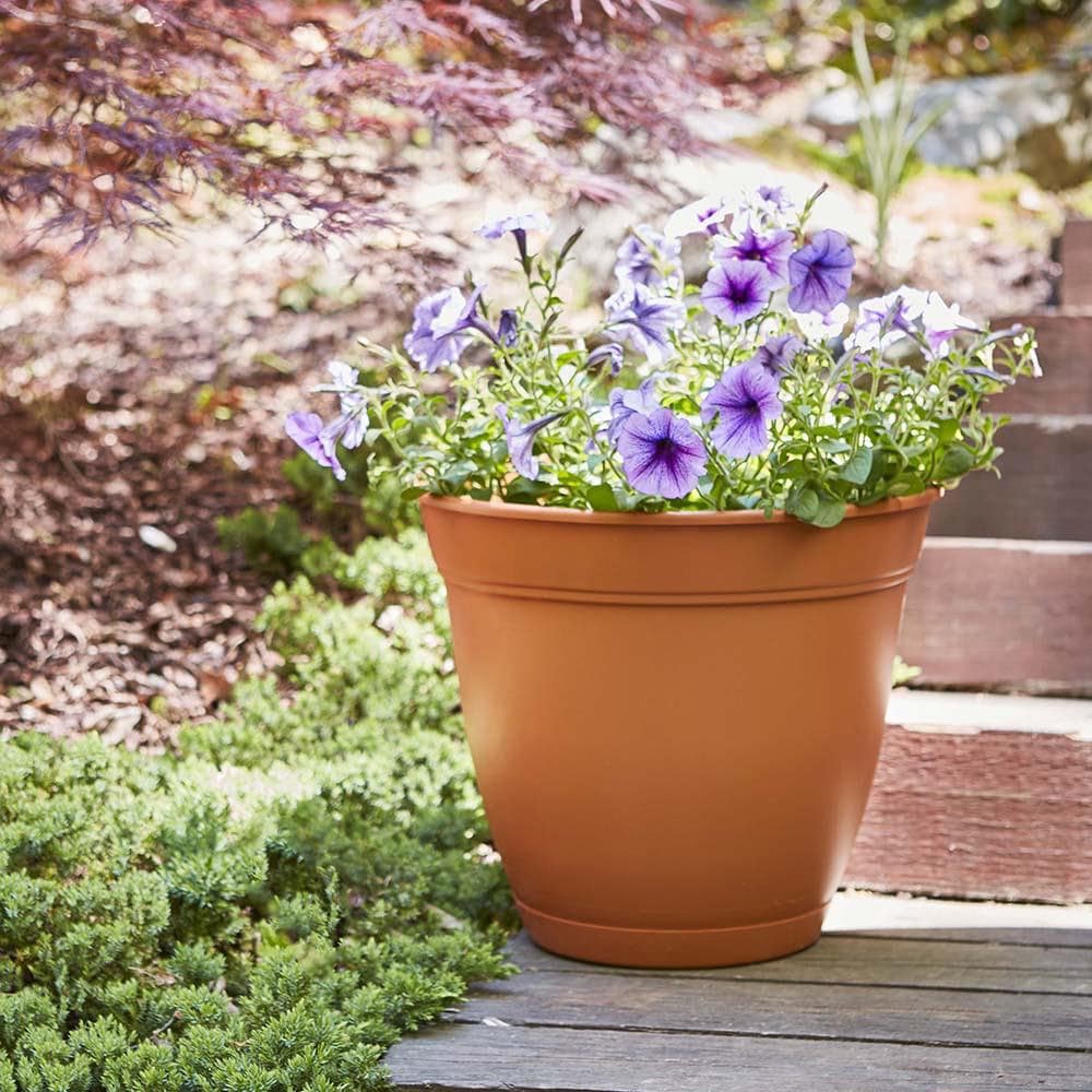 slide 4 of 5, Garden Treasures Round 16.0-in W x 16.0-in L Orange Plastic Indoor/Outdoor Planter, 1 ct