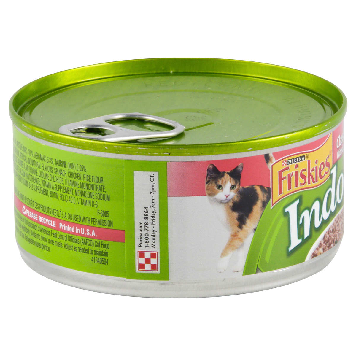 slide 4 of 4, Purina Friskies Indoor Pate Salmon Dinner With Garden Greens Cat Food, 5.5 oz