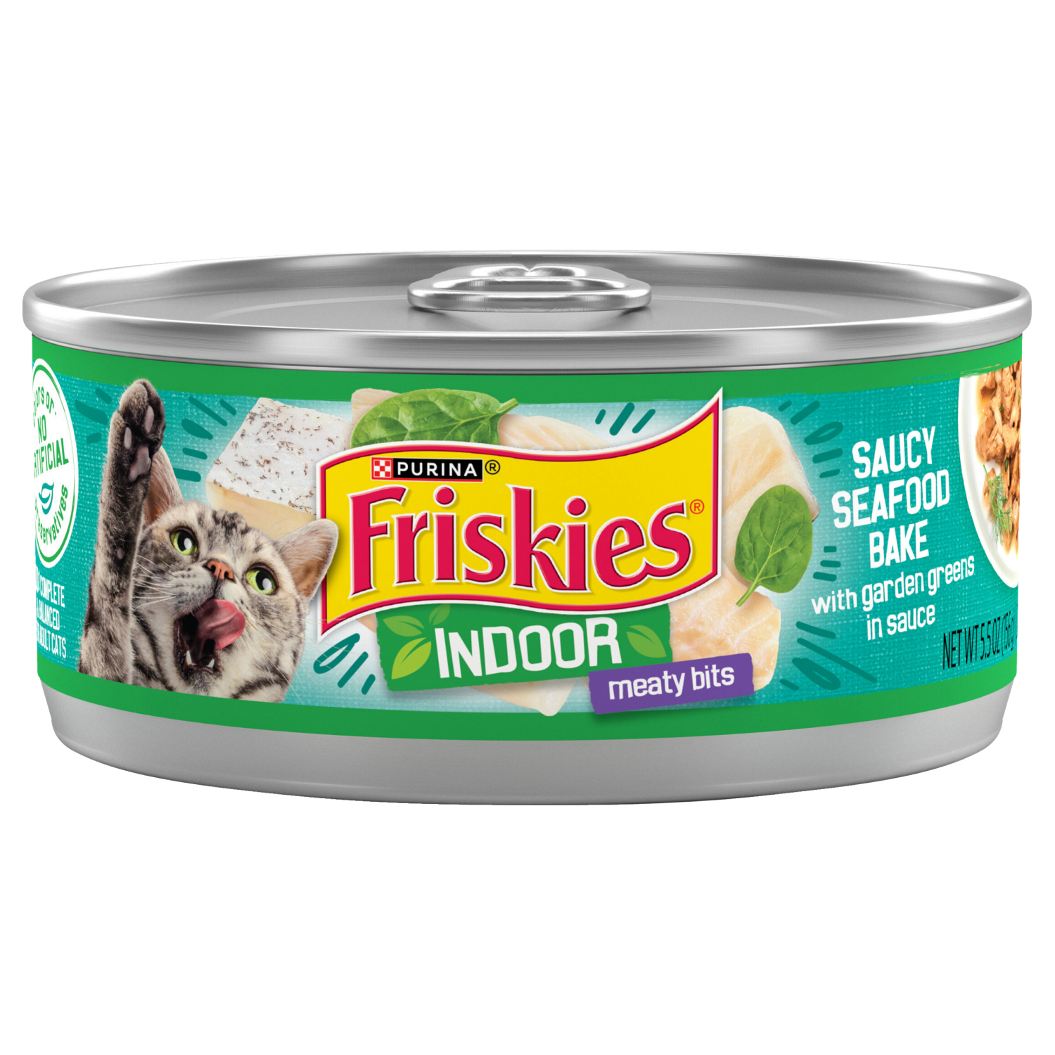 slide 1 of 5, Friskies Purina Friskies Indoor Wet Cat Food, Indoor Meaty Bits Saucy Seafood Bake in Sauce - 5.5 oz. Can, 5.5 oz