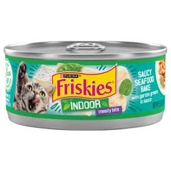 Friskies Purina Friskies Indoor Wet Cat Food, Indoor Meaty Bits Saucy Seafood Bake in Sauce - 5.5 oz. Can