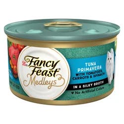 Fancy Feast Purina Fancy Feast Wet Cat Food, Medleys Tuna Primavera With Tomatoes, Carrots and Spinach in a Silky Broth - 3 oz. Can