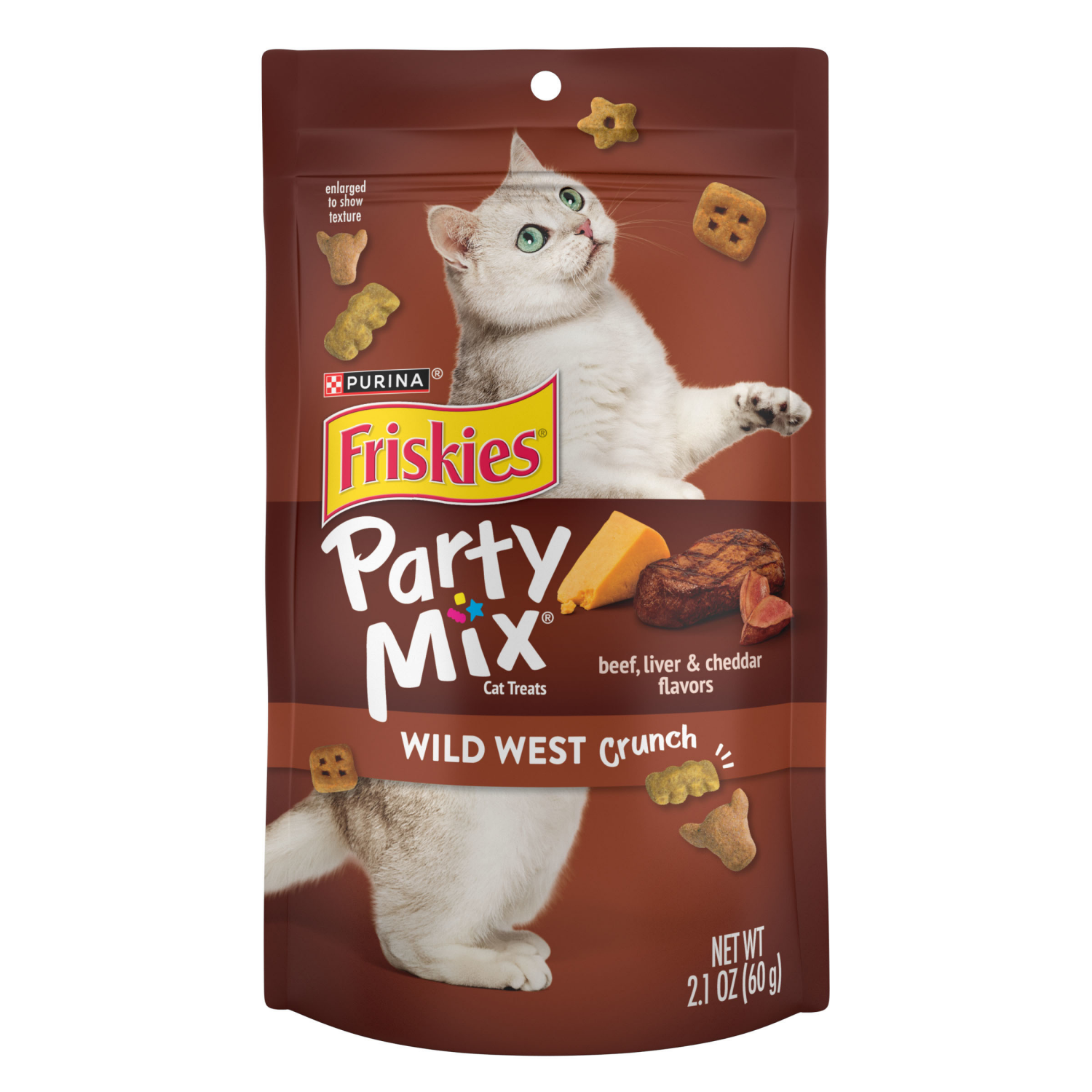 slide 1 of 5, Friskies Purina Friskies Cat Treats, Party Mix Wild West Crunch - 2.1 oz. Pouch, 2.1 oz
