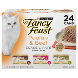 Fancy Feast Poultry and Beef Feast Classic Pate Collection Grain Free Wet Cat Food Variety Pack - (24) 3 oz. Cans