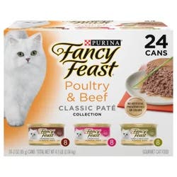 Fancy Feast Poultry and Beef Feast Classic Pate Collection Grain Free Wet Cat Food Variety Pack - (24) 3 oz. Cans