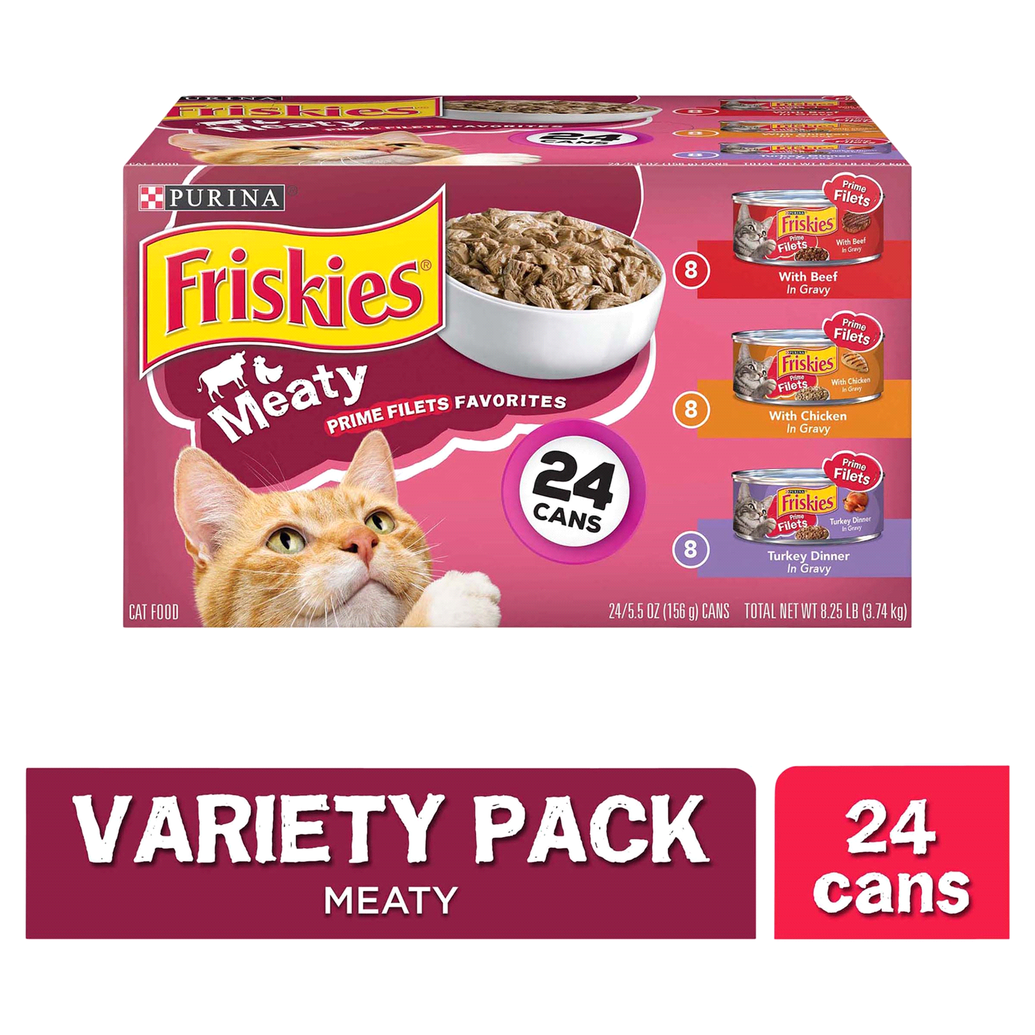 slide 1 of 5, Purina Friskies Gravy Wet Cat Food Variety Pack, Prime Filets Meaty Favorites, 24 ct