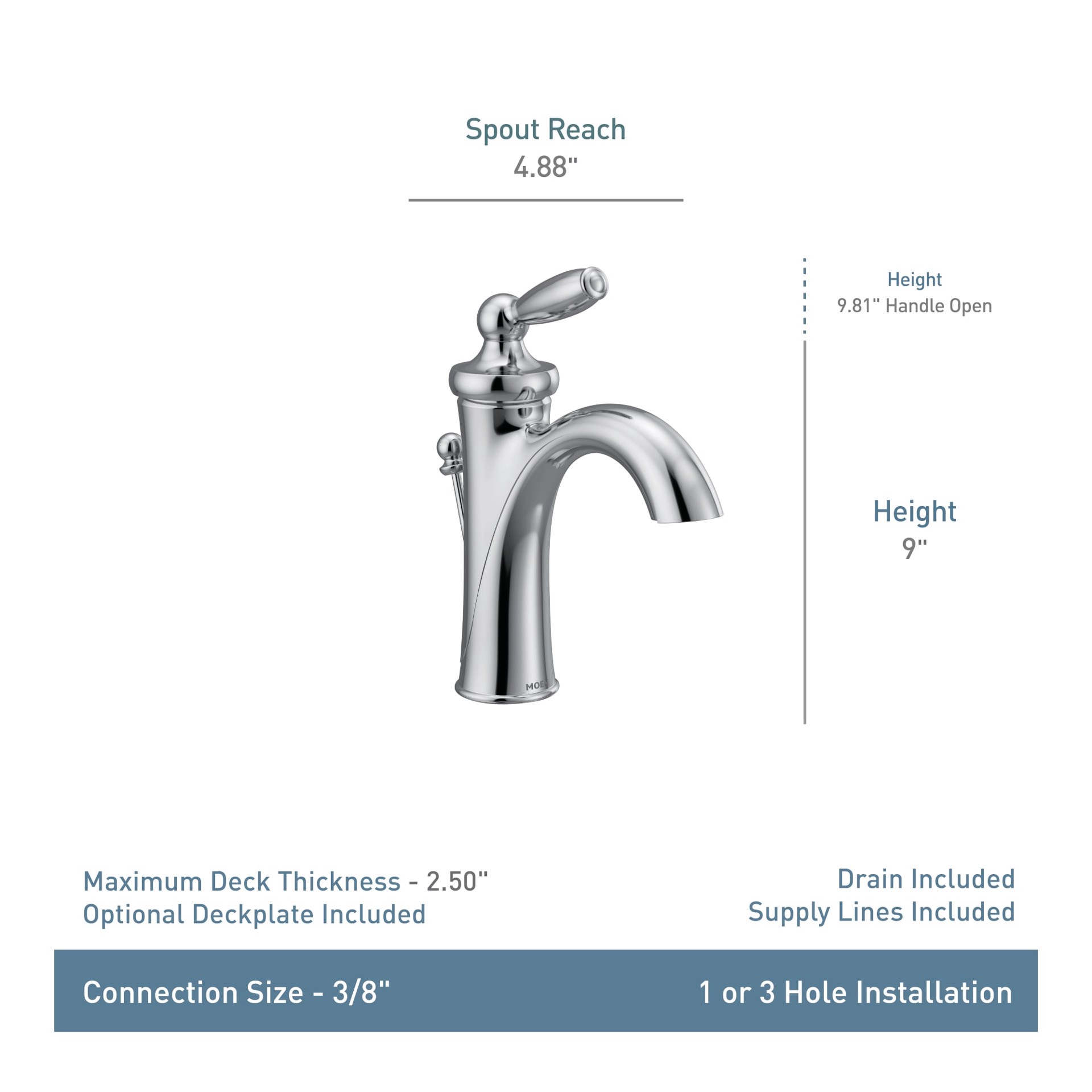 slide 4 of 5, Moen Brantford Brushed Nickel 4-in centerset 1-Handle WaterSense Bathroom Sink Faucet with Drain and Deck Plate, 1 ct