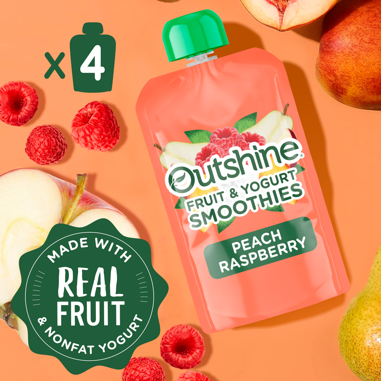 slide 2 of 5, Outshine Fruit & Yogurt Smoothie Peach Raspberry, 4-Pack of 3.5oz Fruit & Yogurt Pouches, 4 ct