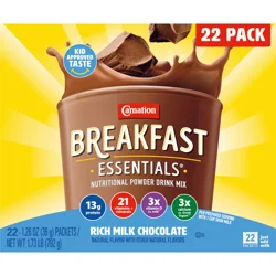 Carnation Breakfast Essentials Powder Nutritional Shake Drink Mix Packets, Rich Milk Chocolate, 22 Count