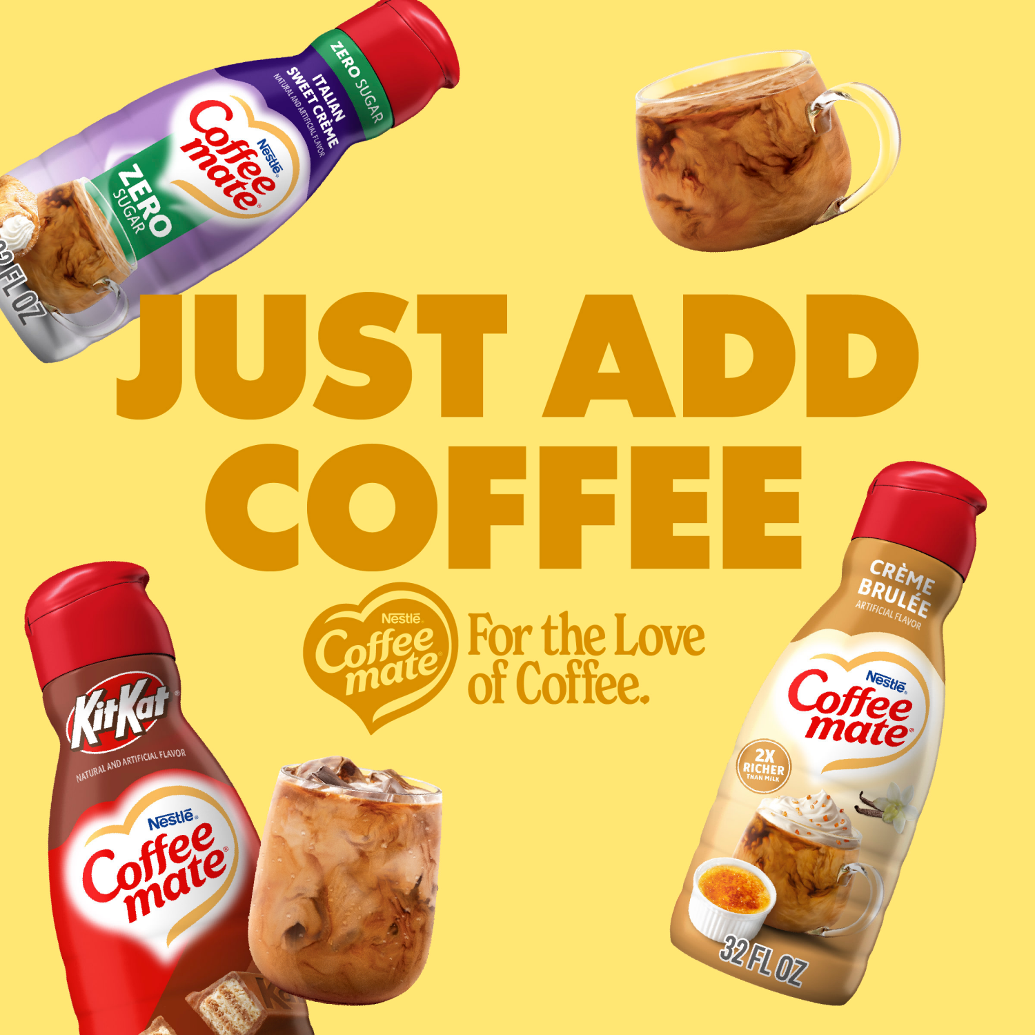 slide 3 of 8, Coffee-Mate Coffee mate Crème Brulee Flavored Coffee Creamer, Non-Dairy, Gluten-Free, 63 Servings, 32 fl oz