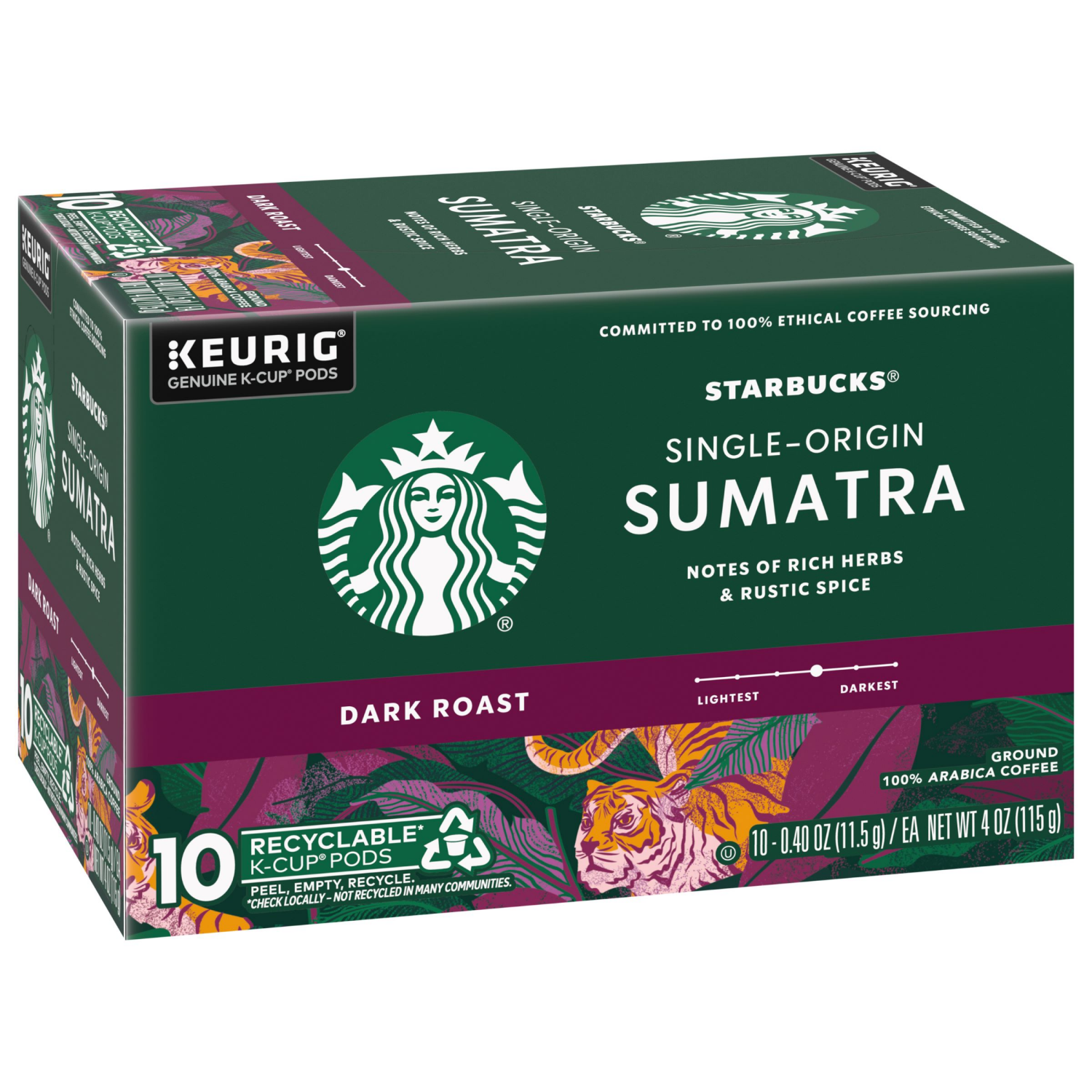 slide 2 of 3, Starbucks Single-Origin Dark Roast Ground Sumatra Coffee 10 - 0.40 oz K-Cup Pods, 10 ct