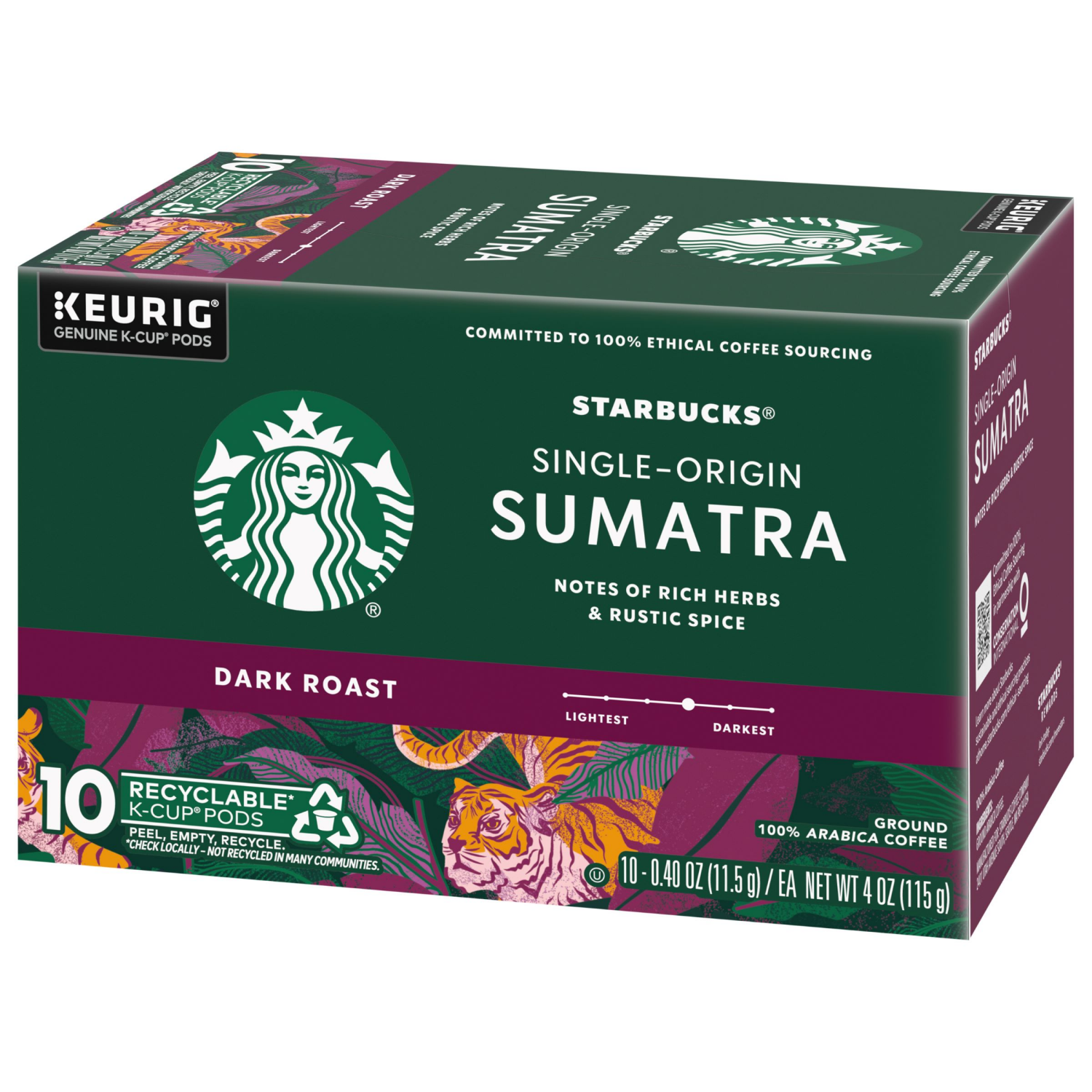 slide 3 of 3, Starbucks Single-Origin Dark Roast Ground Sumatra Coffee 10 - 0.40 oz K-Cup Pods, 10 ct