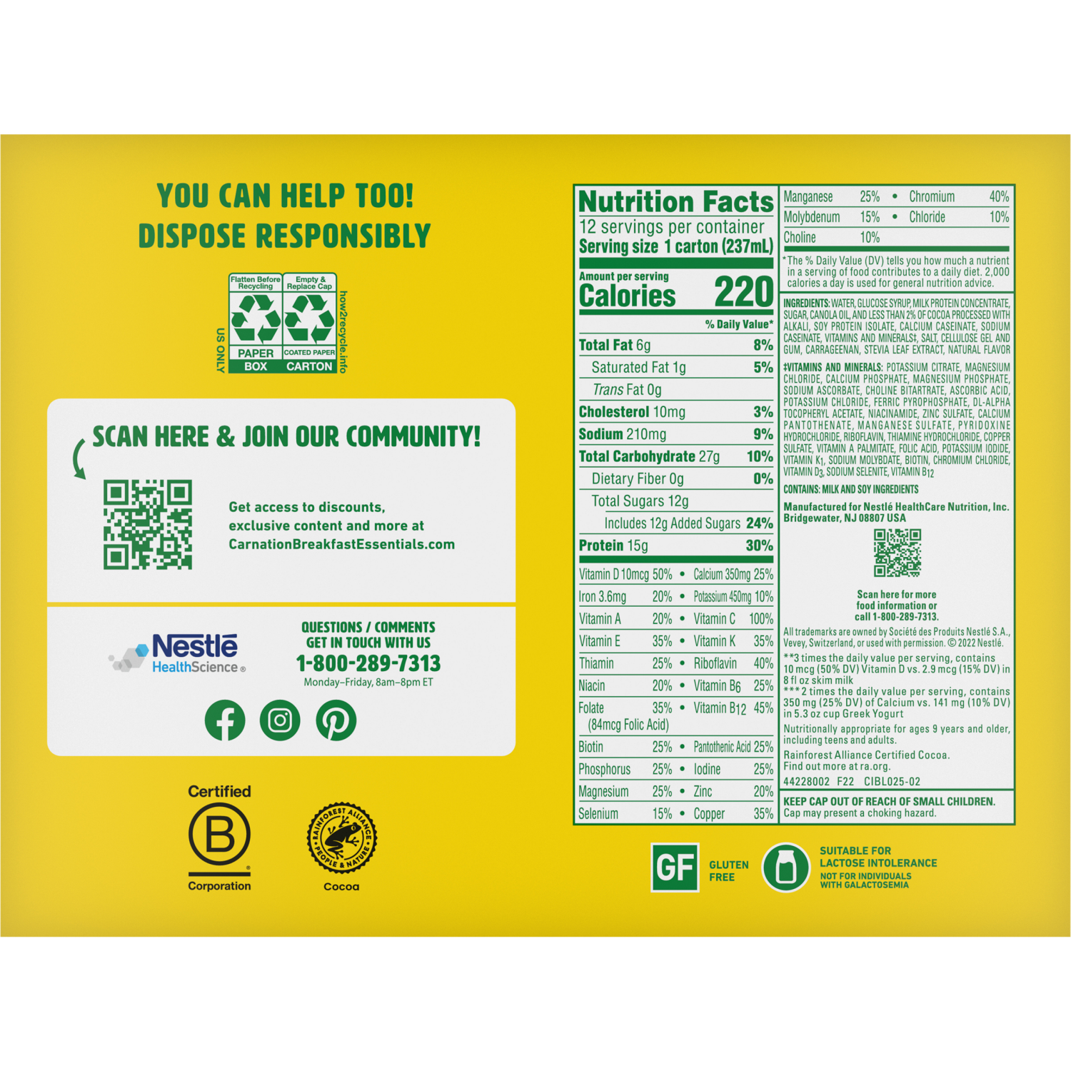 slide 3 of 6, Carnation Breakfast Essentials High Protein Rich Milk Chocolate Nutritional Drink 12 - 8 fl oz Cartons, 12 ct
