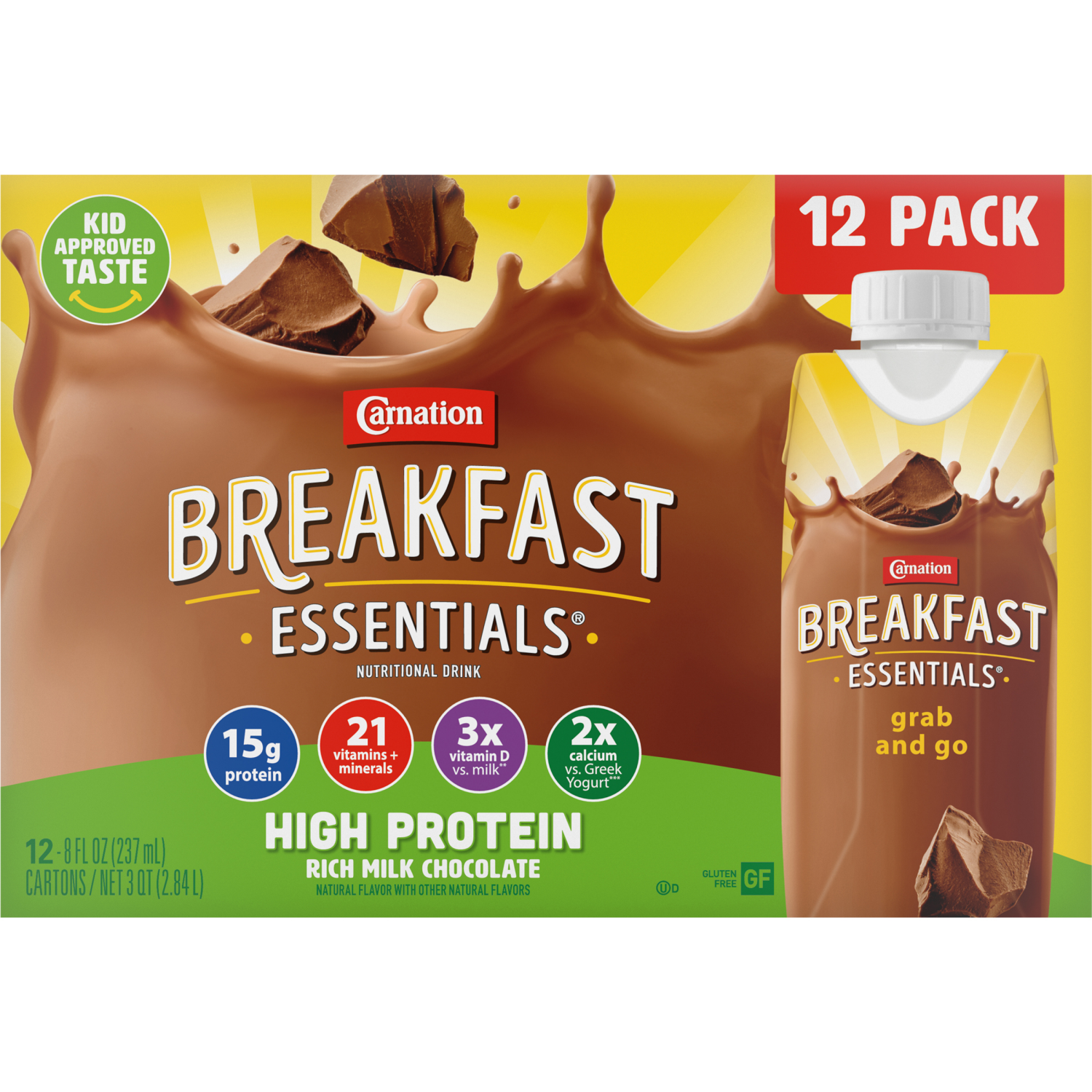slide 1 of 6, Carnation Breakfast Essentials High Protein Rich Milk Chocolate Nutritional Drink 12 - 8 fl oz Cartons, 12 ct