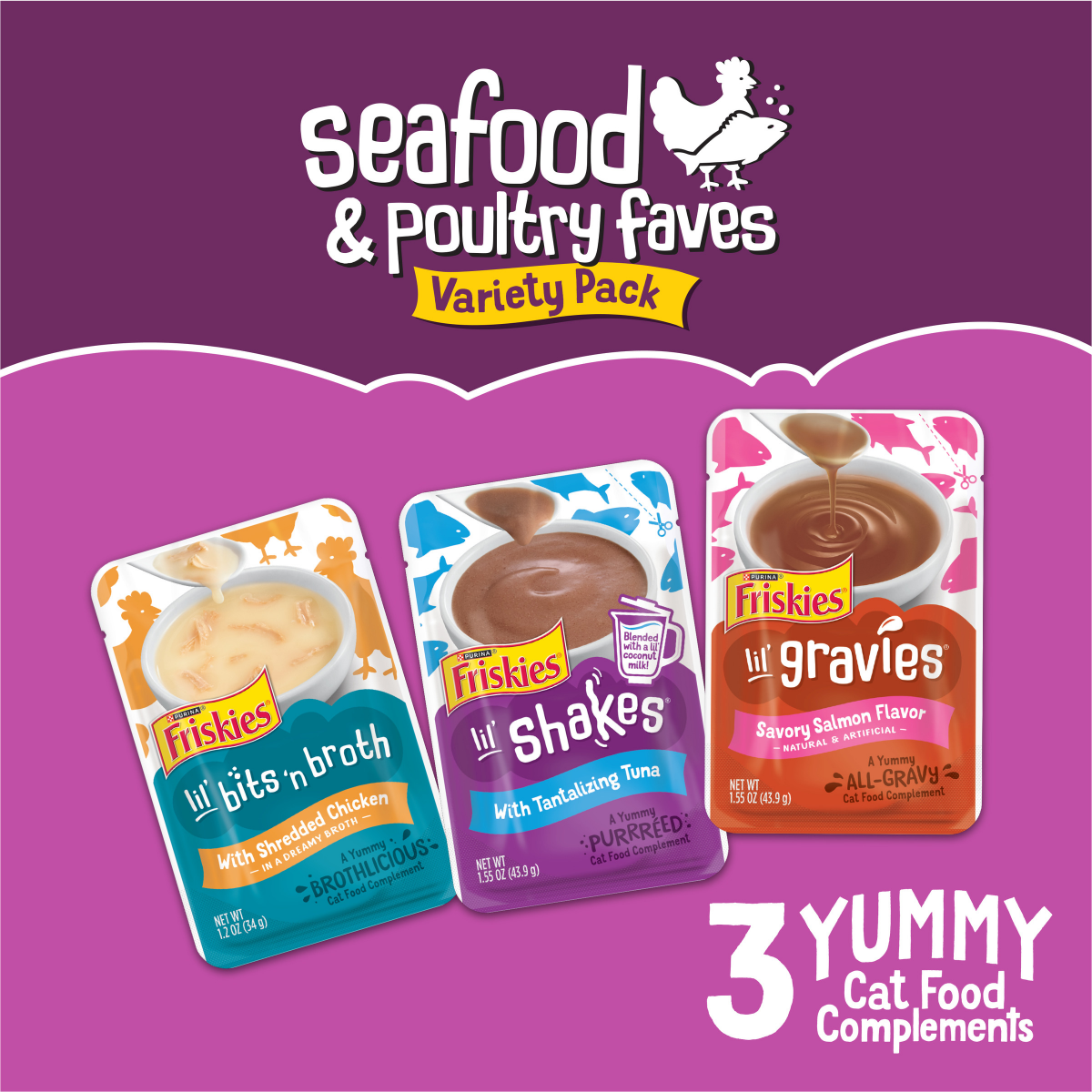 slide 4 of 8, Purina Friskies Seafood and Poultry Faves Variety Pack Gravy Cat Food Complement - (1), 24 ct
