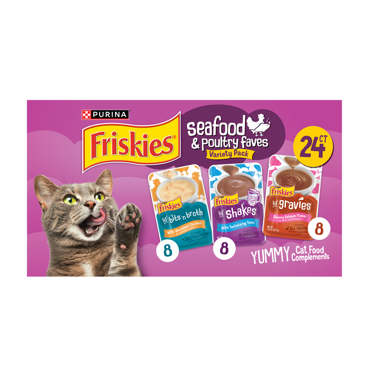 slide 1 of 8, Purina Friskies Seafood and Poultry Faves Variety Pack Gravy Cat Food Complement - (1), 24 ct