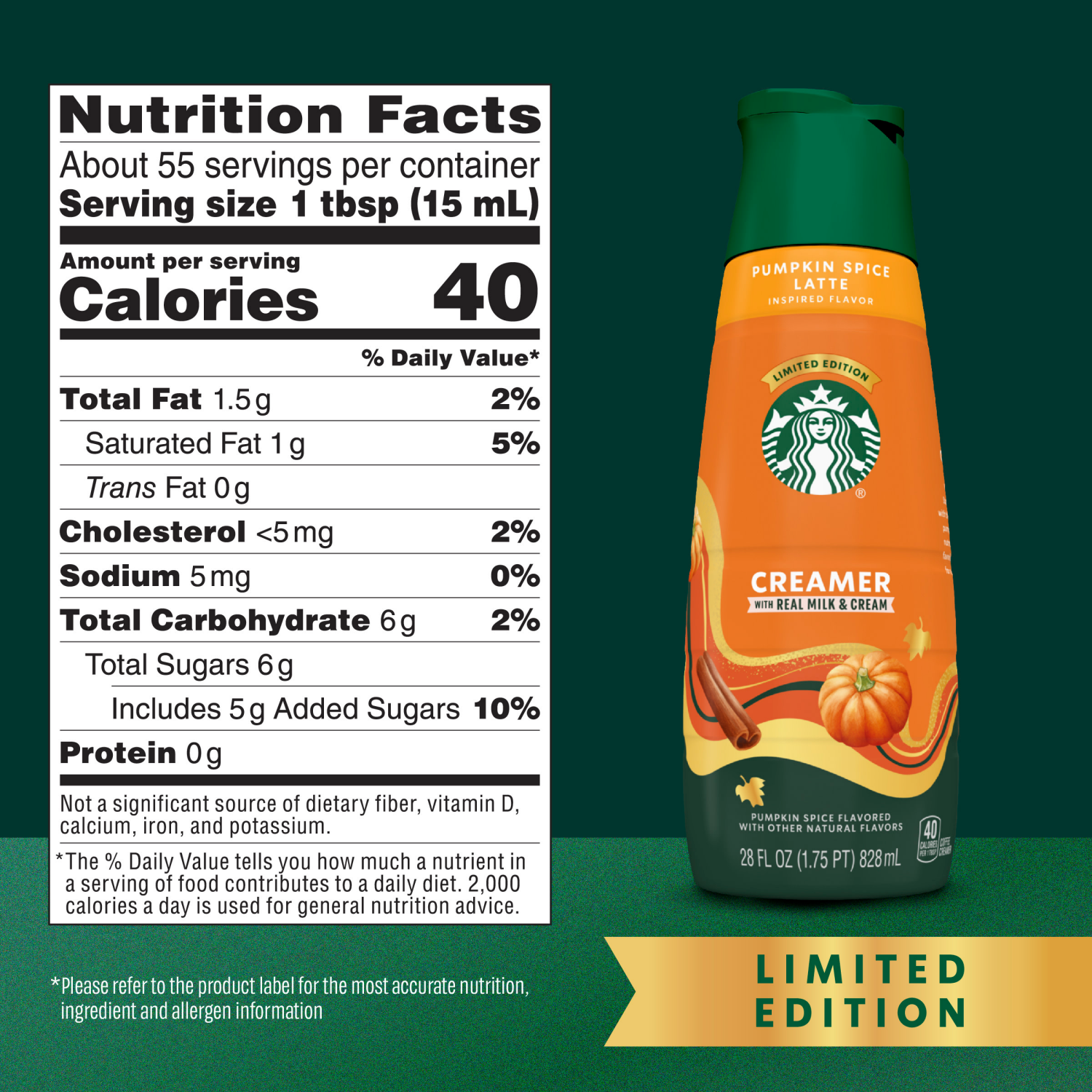 slide 3 of 8, Starbucks Pumpkin Spice Flavored Coffee Creamer, Inspired by Pumpkin Spice Latte, Dairy Coffee Creamer, 28 fl oz, 28 fl oz
