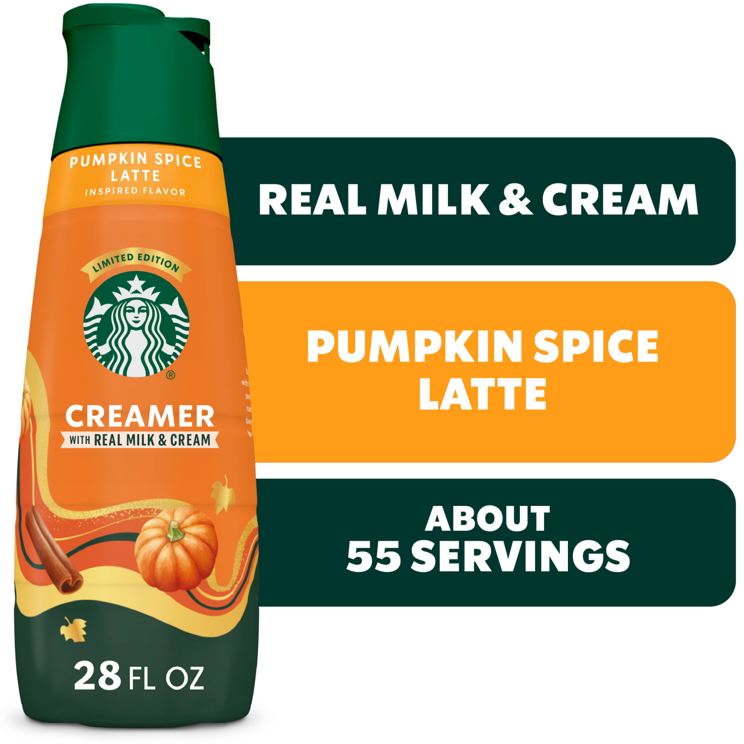slide 1 of 8, Starbucks Pumpkin Spice Flavored Coffee Creamer, Inspired by Pumpkin Spice Latte, Dairy Coffee Creamer, 28 fl oz, 28 fl oz