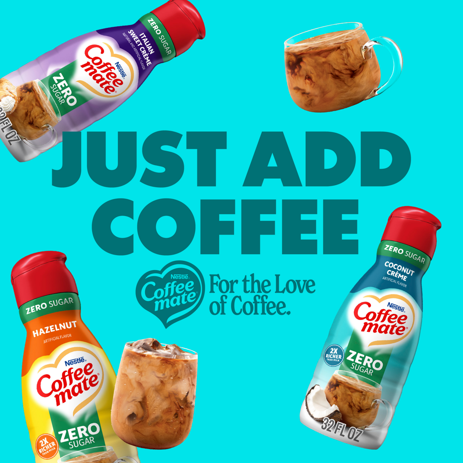 slide 3 of 8, Coffee-Mate Nestle Coffee Mate Zero Sugar Coconut Creme Liquid Coffee Creamer 32 fl oz., 32 oz