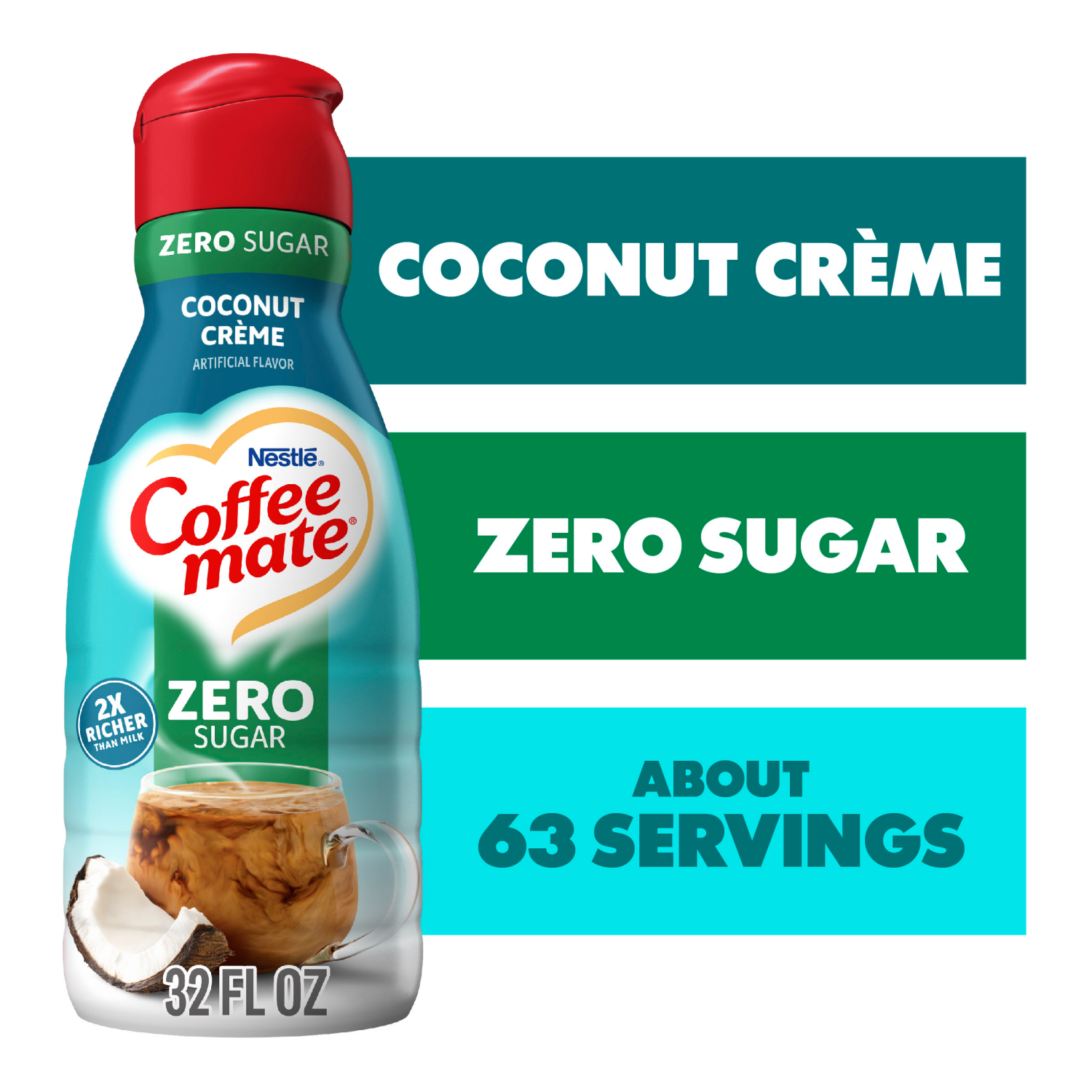 slide 1 of 8, Coffee-Mate Nestle Coffee Mate Zero Sugar Coconut Creme Liquid Coffee Creamer 32 fl oz., 32 oz