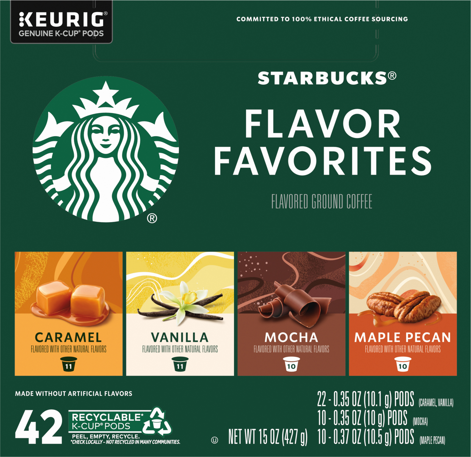 slide 1 of 1, Starbucks Naturally Flavored Variety Pack, Keurig K-Cup Coffee Pods, 42 Count, 15 oz
