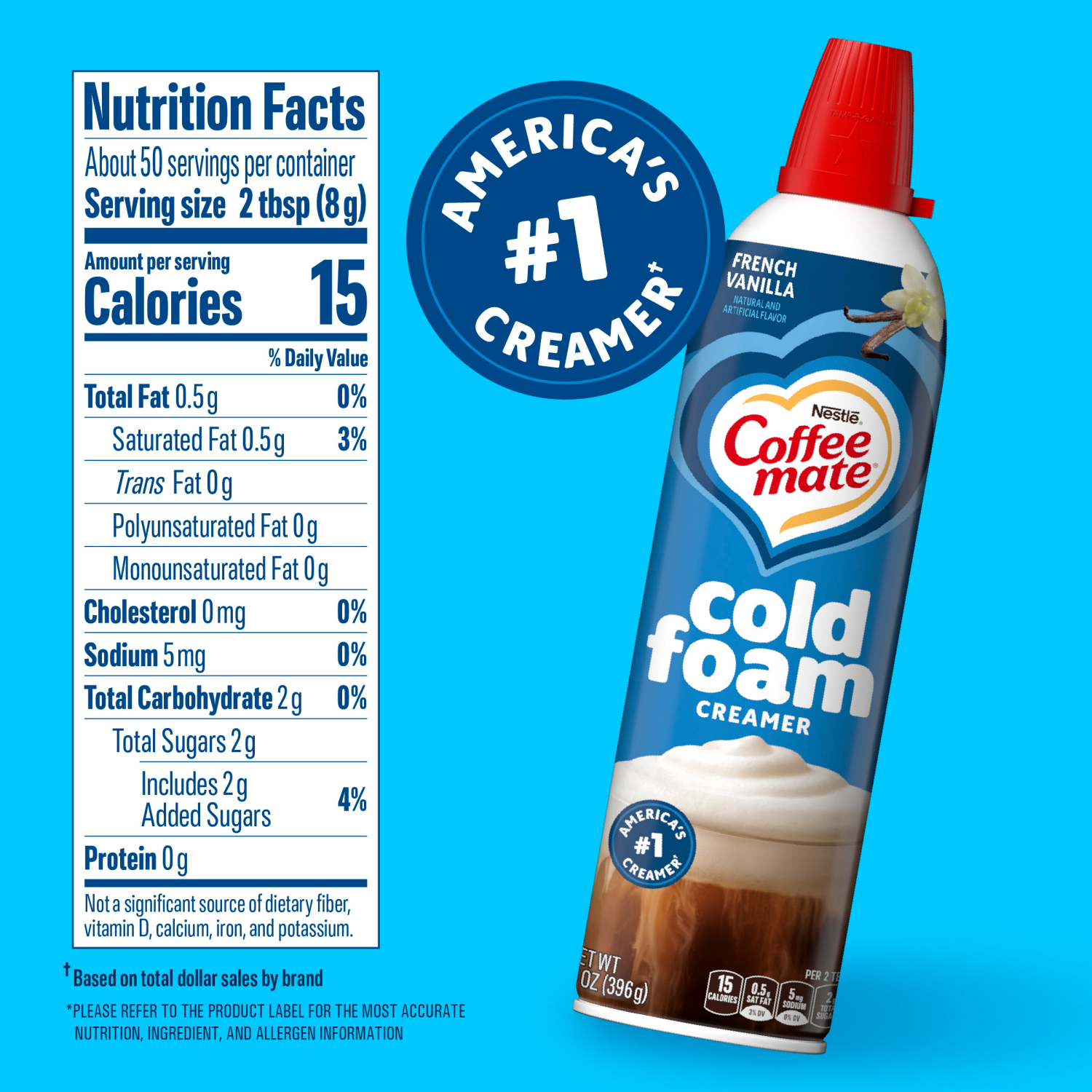 slide 3 of 8, Coffee mate French Vanilla Flavored Cold Foam Creamer, Non-Dairy, 50 Servings 14 oz, 14 oz