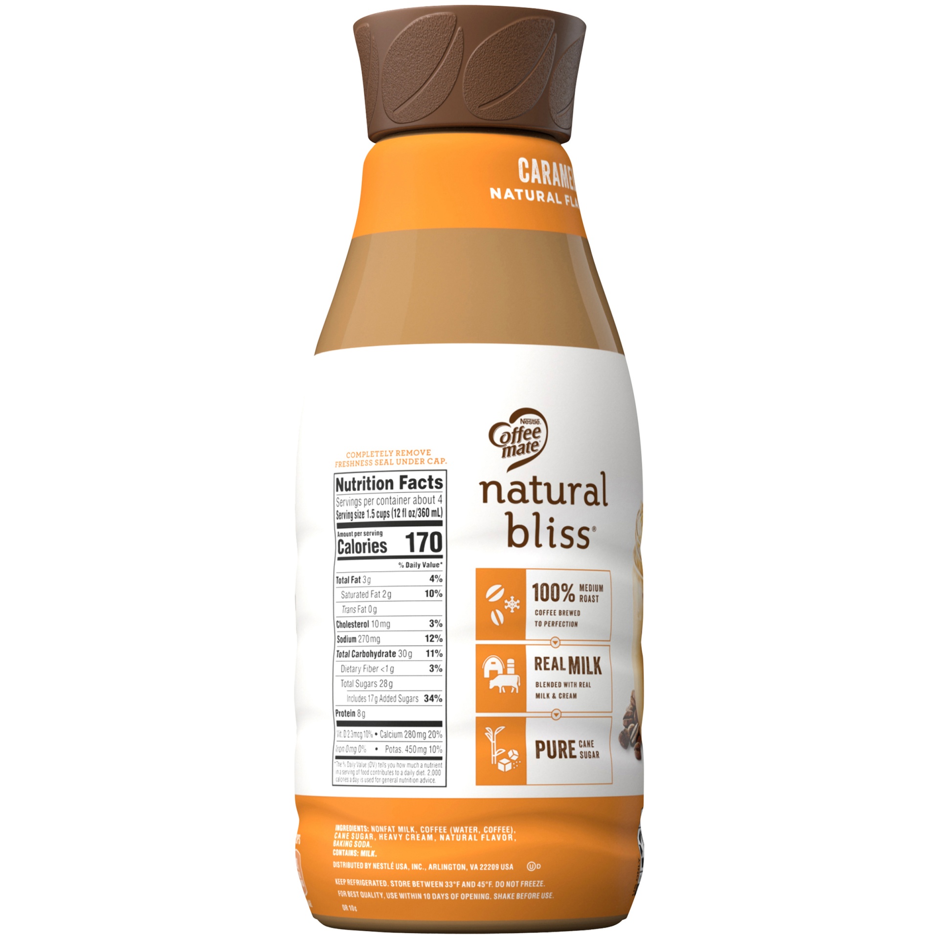 slide 3 of 8, Nestle Coffeemate Natural Bliss Iced Coffee Caramel Bottle, 46 fl oz