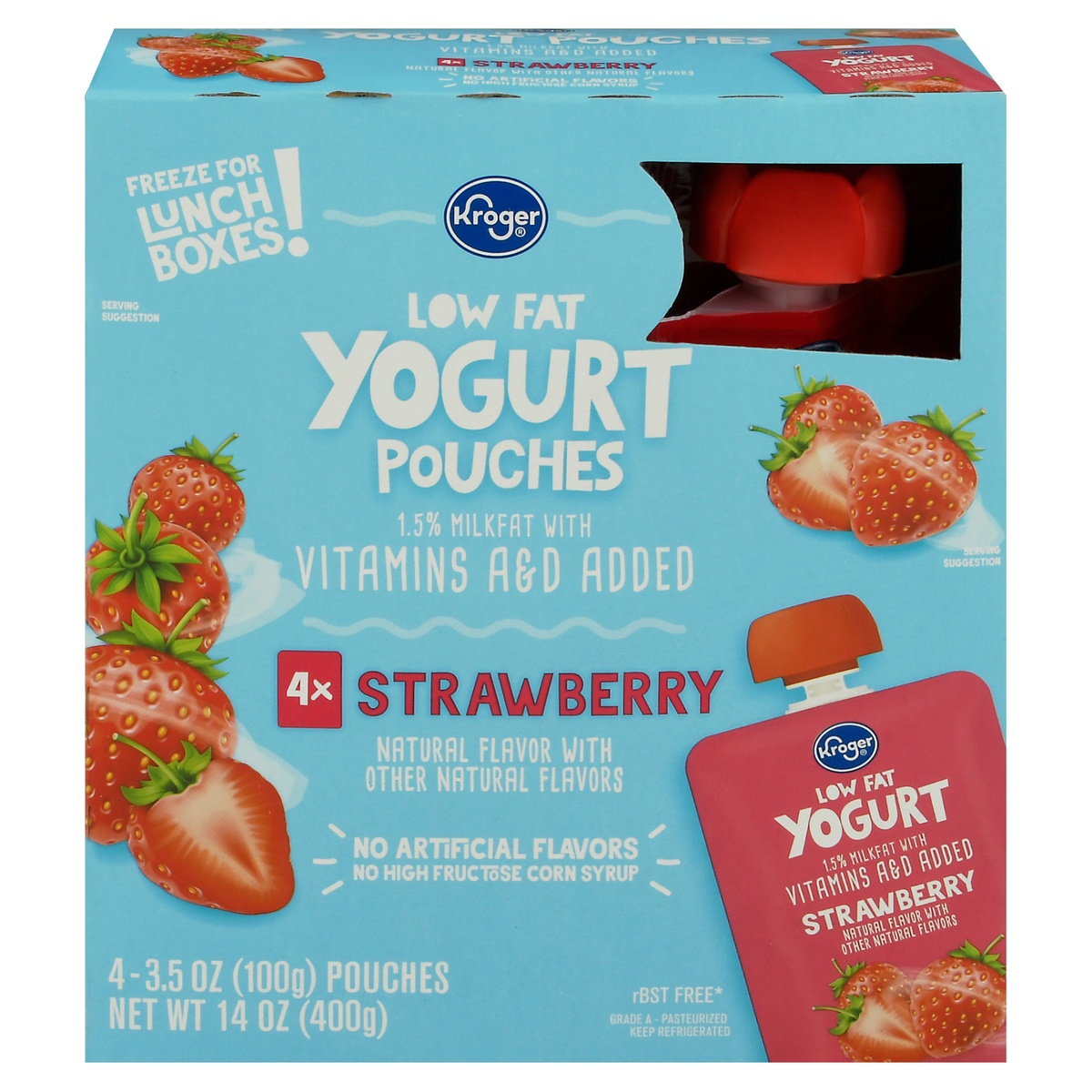 slide 1 of 1, Kroger Strawberry Yogurt Pouches, 4 ct; 3.5 oz