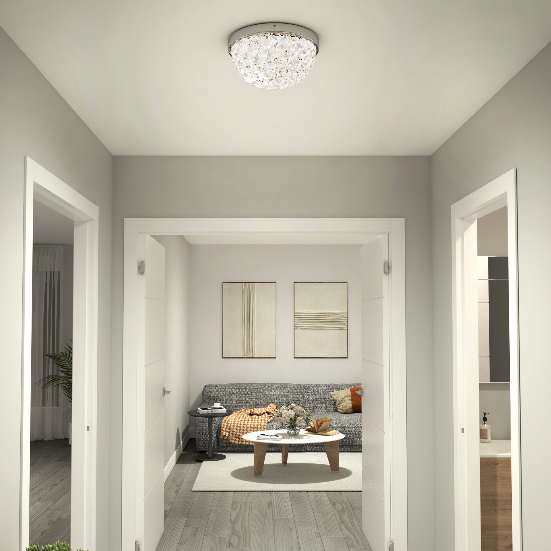 slide 1 of 6, allen + roth Avalyn 1 -Light 12.99-in Gloss Chrome Integrated LED Flush Mount Light, 1 ct