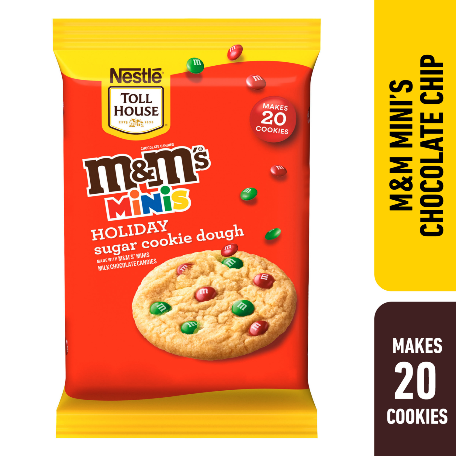 slide 1 of 8, Nestlé M&M'S Minis Holiday Refrigerated Sugar Cookie Dough 14 oz., 14 oz