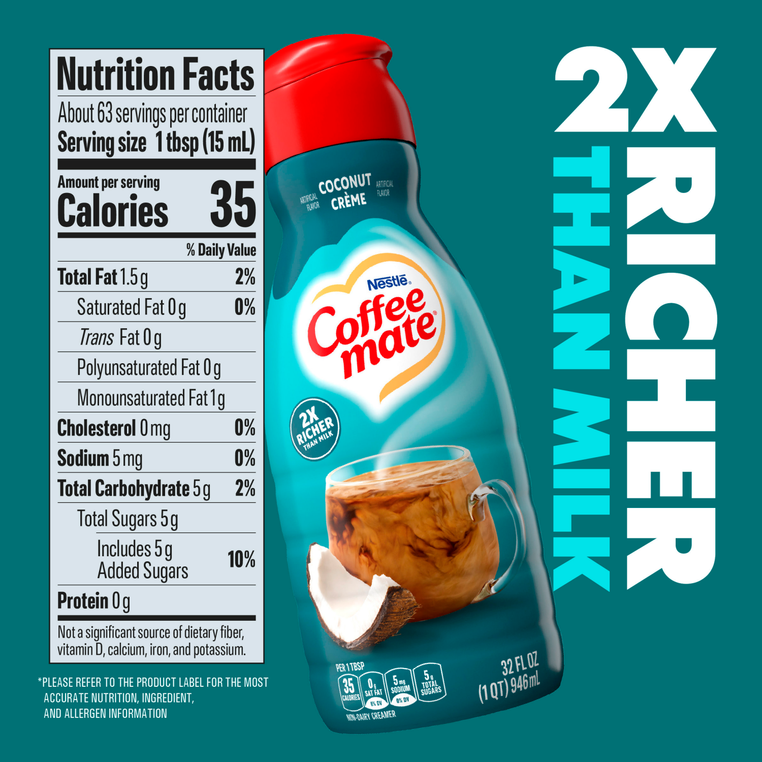 slide 3 of 5, Coffee-Mate Nestle Coffee Mate Coconut Creme Liquid Coffee Creamer 32 fl oz., 32 fl oz