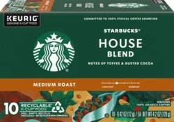 Starbucks Ground Medium Roast House Blend Coffee 10 - 0.40 oz K-Cup Pods