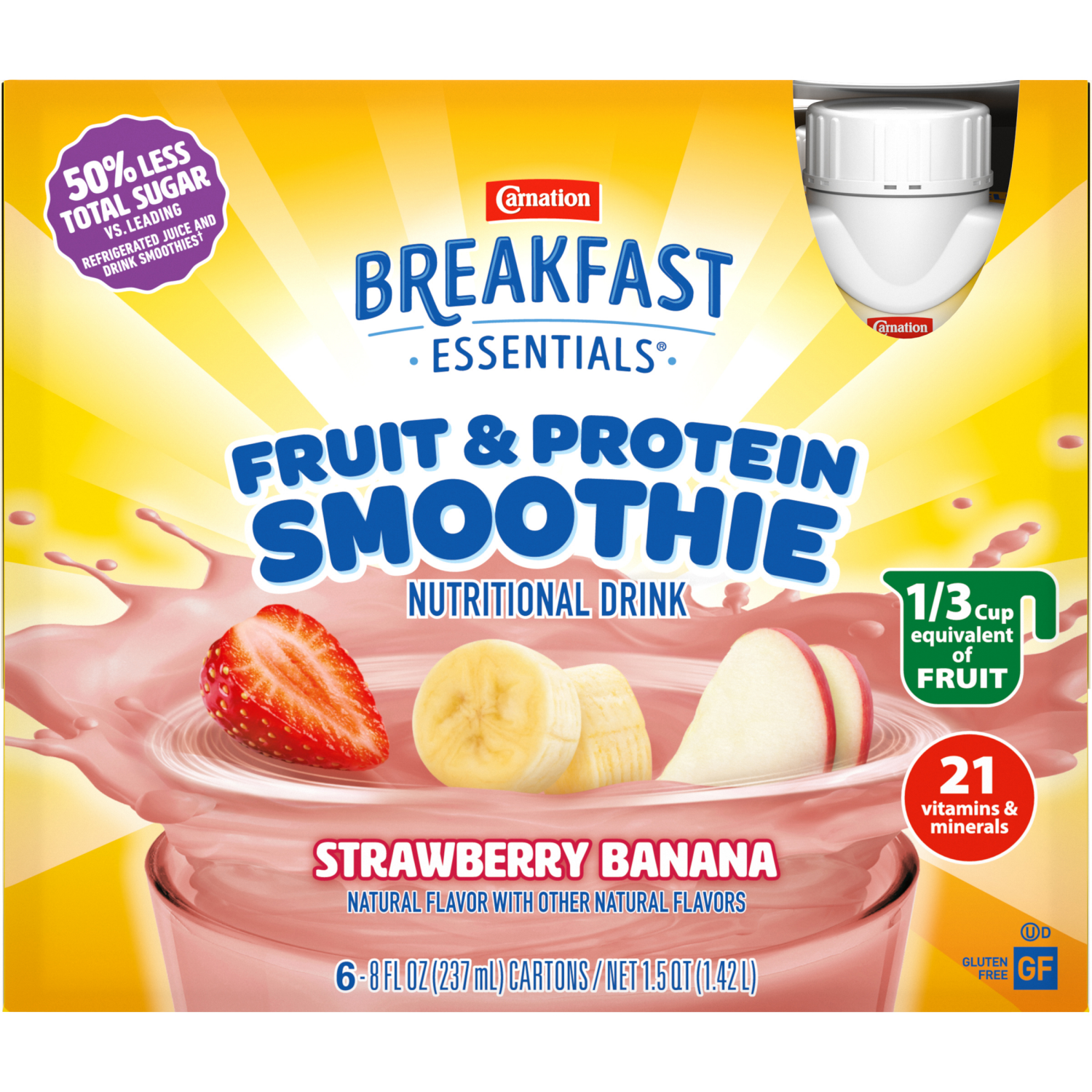 slide 1 of 6, Carnation Breakfast Essentials Strawberry Banana Nutritional Drink 6 - 8 fl oz Cartons, 6 ct
